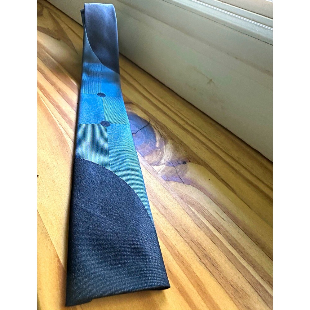 Vintage 1960s Maurice L Rothschild & Co Men's Tie Blue & Black Geometric Square